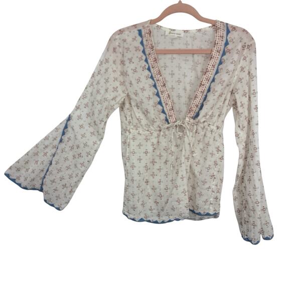 Kerry Cassill Flare Sleeve Tunic Top Size M/L Deep V Neck Empire Tie Boho - Picture 1 of 14